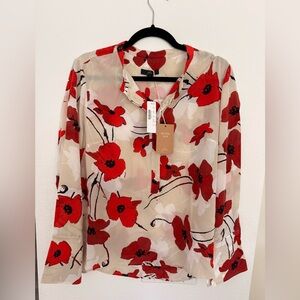J. CREW Silk Tunic in Ivory Poppy Floral Print NWT medium